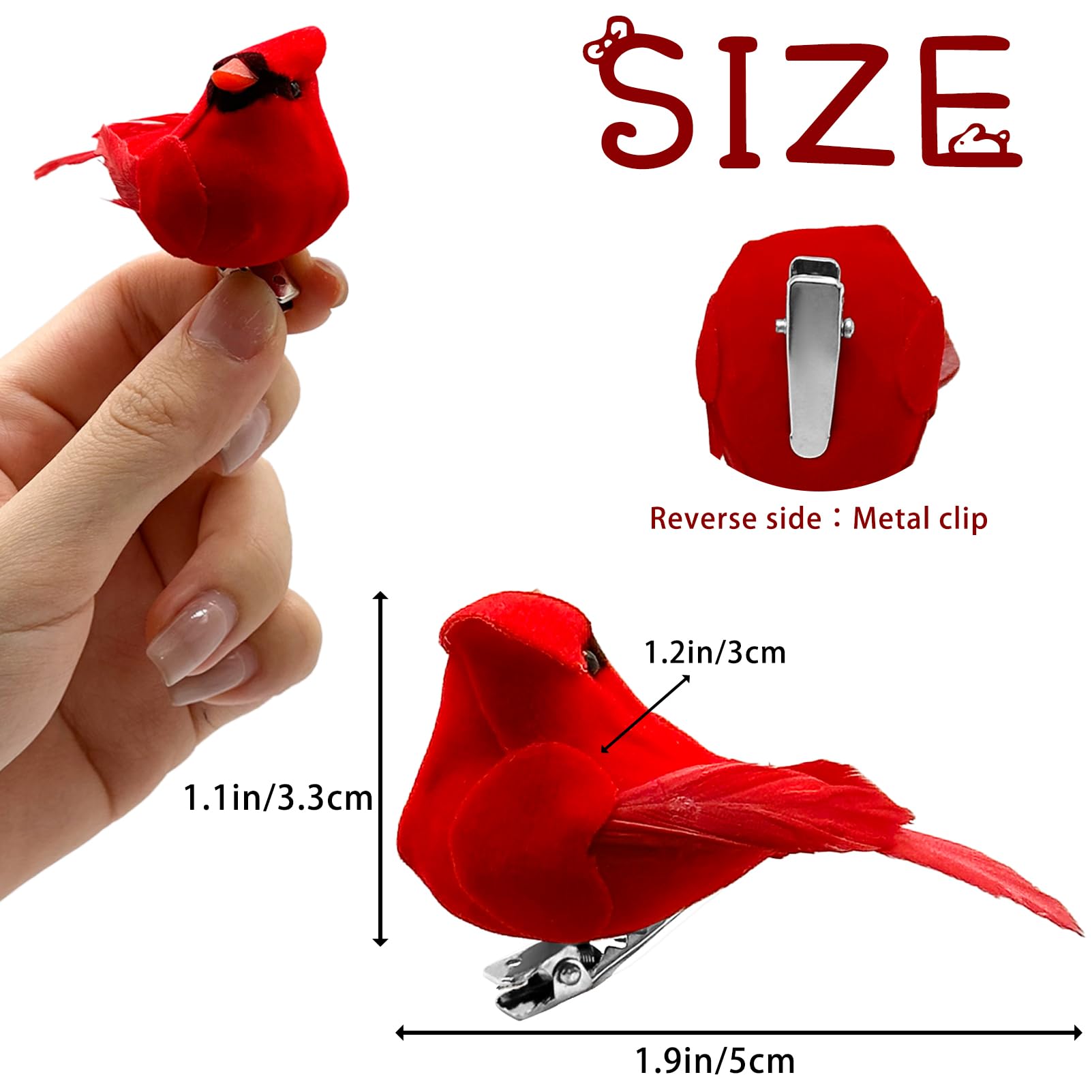 12 Pack Small Cardinals Tiny Cardinals Mini Cardinal Red Birds for Crafts Artificial Birds with Clip on Christmas Tree Decorations Yard Patio Home Decor Cardinal Ornaments (12pcs-Clip)