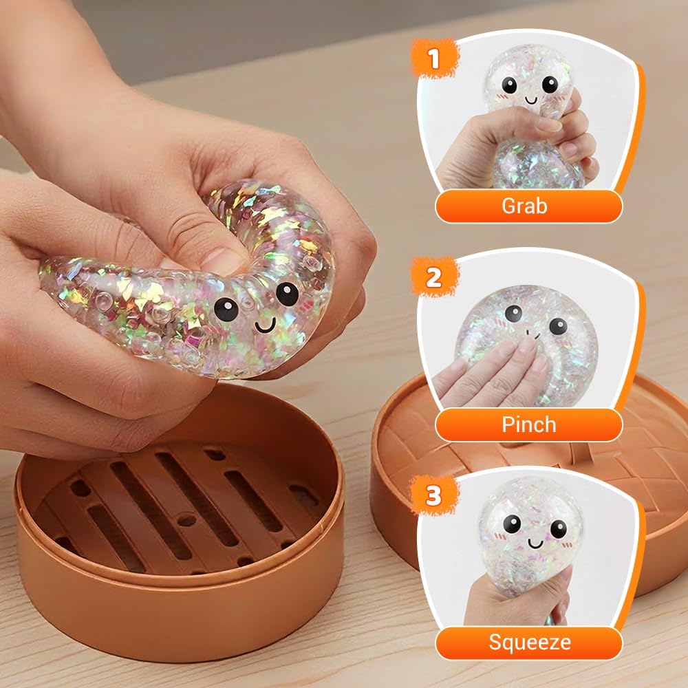 Skiennix Shimmering Dumpling Squishies - Colorful Stress Relief Fidget Balls | 4-Pack Set