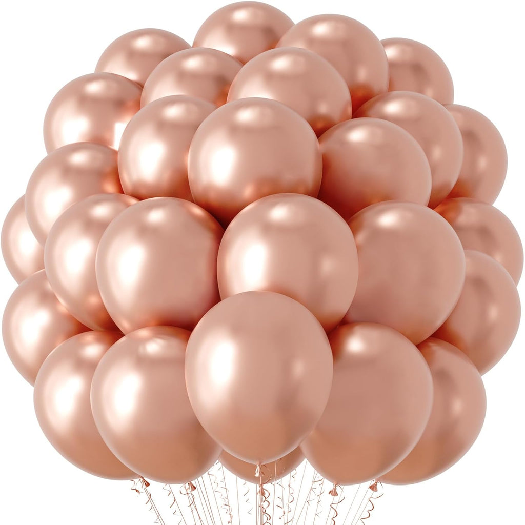 Voircoloria Metallic Rose Gold Balloons - 66 Pack of 12-Inch Chrome Latex for Parties & Celebrations