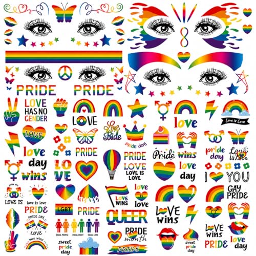 Pride Temporary Tattoos Bulk Pack - 128+ Waterproof LGBTQ Rainbow Stickers for Parades