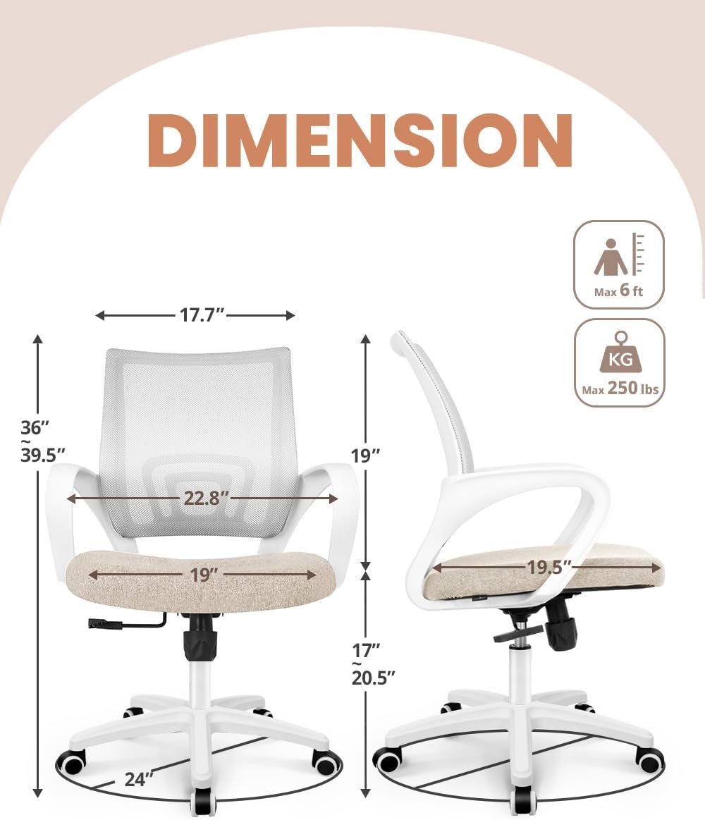 NEO CHAIR Ergonomic Office Desk Chair - Comfy Mesh Cushion, Adjustable Height, Mid Back Support | Beige