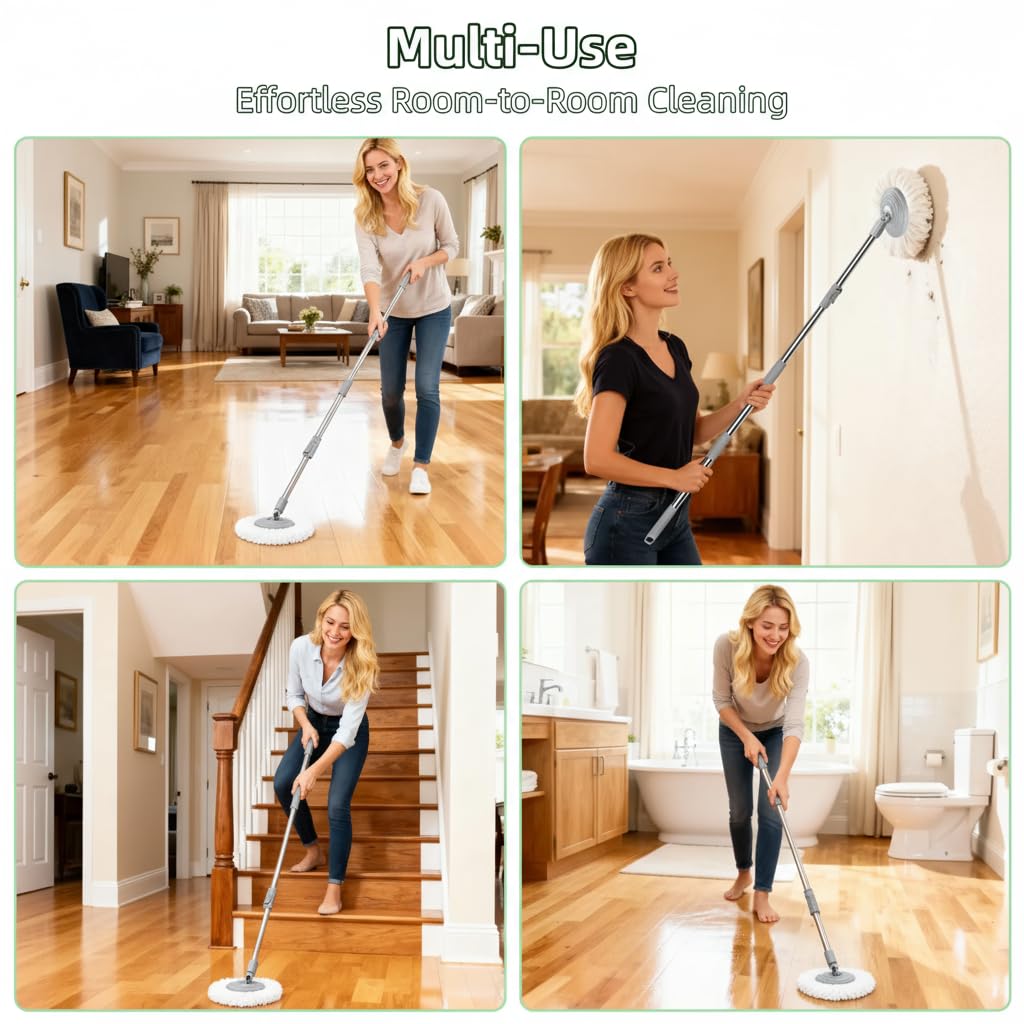 Compact Spin Mop for Apartments & Small Spaces, Clean & Dirty Water Separation Mop Bucket for Pet Owners & Daily Cleaning,360° Swivel Wheels, Safe for Hardwood & Tile, Adjustable Handle, 6 Mop Heads
