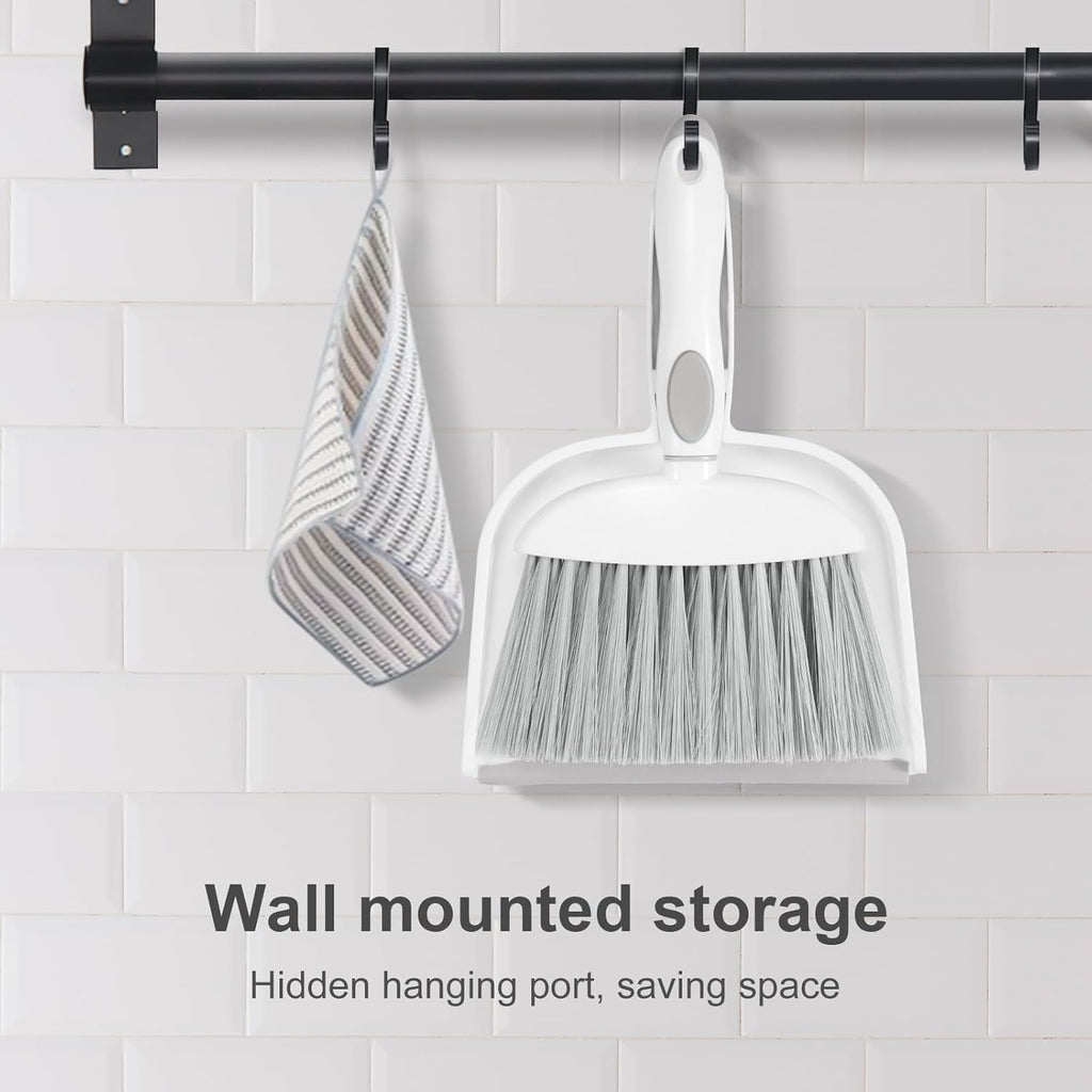 NACENA Mini Dust Pan and Brush Set - Compact Cleaning Tool for Home, Drawers & Sofas | White & Gray