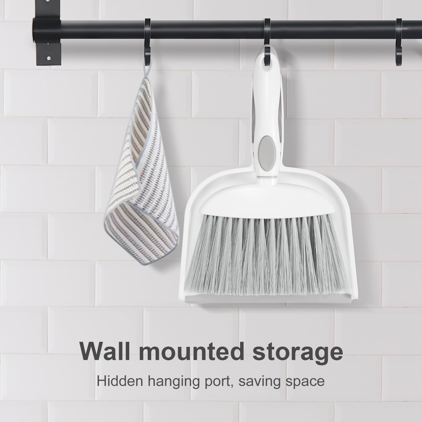 NACENA Small Dust Pan and Brush Set, Mini Broom and Dustpan Set Small Hand Broom and Brush Combo Dust Pan with Teeth for Home Cleaning Drawers Desktop Sofas and Outdoor, White & Gray