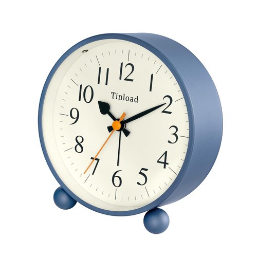 Tinload 4.5" Vintage Retro Analog Alarm Clock, Super Silent Non Ticking Small Clock with Manual Light, Snooze, Battery Operated, for Living Room, Bedroom, Bedside, Desk(Blue)