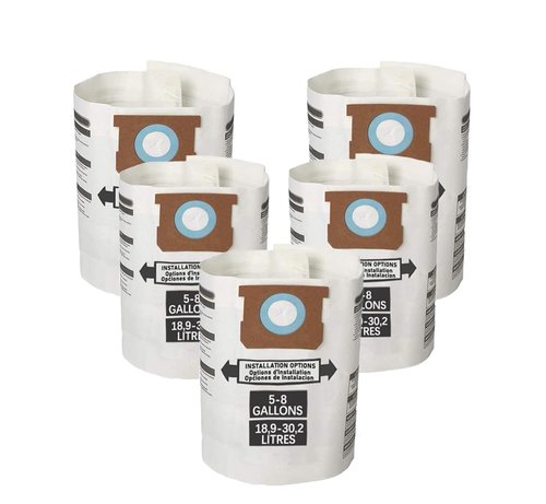 5 Pack For Shop Vac 5-8 Gallon Bags, For Type E - 90661 9066133; Type H 90671 9067133; VF2004, VHBS VDBS HEPA Vacuum Cleaner Disposable Collection Filter Bags,White