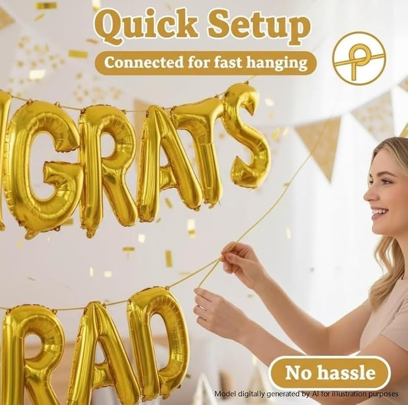 16 Inch Gold Congrats Grad Balloon Banner for Graduation Party