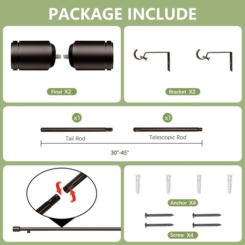 Adjustable Bronze Curtain Rods by [Brand Name] | 30-45 Inch for 30-39 Inch Windows with Brackets
