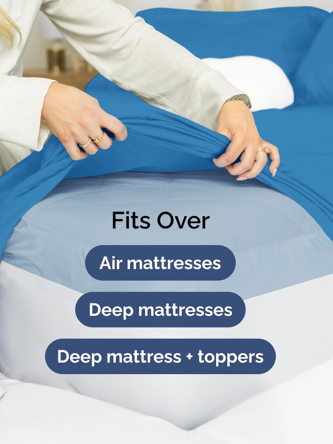 Skiennix Extra Deep Cal King Sheet Set - 6 Piece Breathable Cooling Bedding - Soft Wrinkle-Free Denim Blue