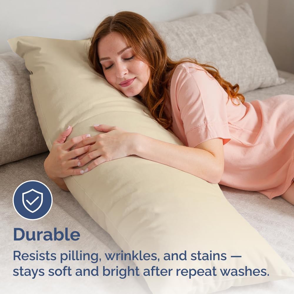 Skiennix Body Pillowcases Set of 2 | 20x54 Long Soft Pillow Covers for Side Sleepers - Comfy, Breathable, Machine Washable (Cream)