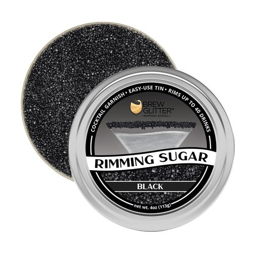 Brew Glitter - Black Rimming Sugar (4oz, 1x Bar Tin) Cocktail Garnish for Mixed Drinks & Refreshments