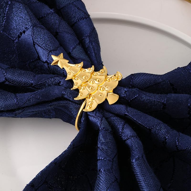 Christmas Tree Napkin Rings Set of 6 - Gold Xmas Tree Holder Buckles - Variation of 6 / Tree - Gold
