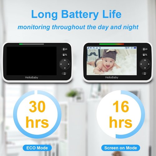 HelloBaby Baby Monitor - 5" Screen, 30-Hour Battery, Pan-Tilt-Zoom, Night Vision & 2-Way Talk | HB6550