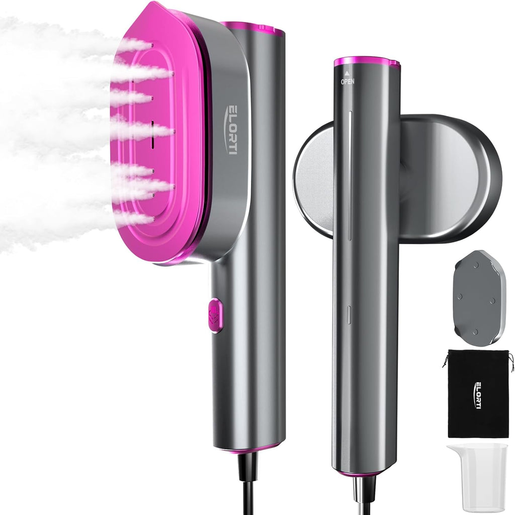 Skiennix Travel Steamer - 2-in-1 Handheld Garment Steamer & Iron | Fast Heat-Up in 15s, 1200W, Rose Red