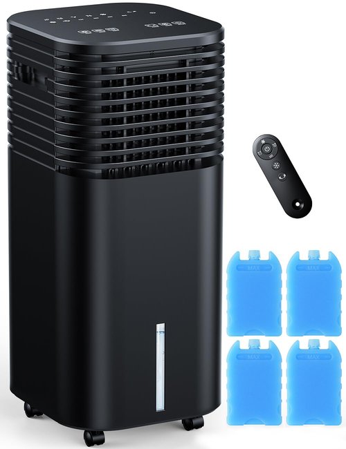 CENSTECH 4-IN-1 Portable Air Conditioners, Evaporative Air Cooler w/4 Modes & 3 Speeds, 15H Timer for Smart Auto-off, 2-Gal Tank for 20H Cooling,17FT Remote,No Hose Needed,120°Oscillating Swamp Cooler