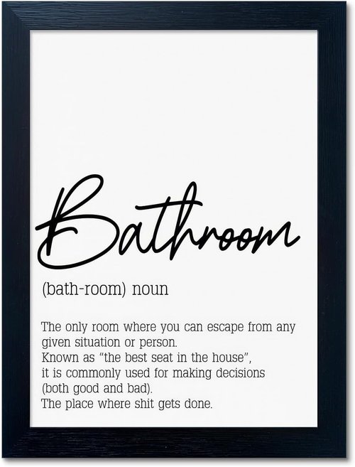 Boswaydeco Bathroom Wall Art - Modern Black and White Rules Canvas Decor for Guest Washroom