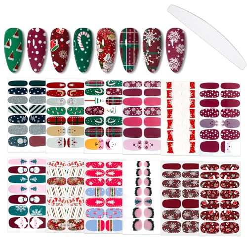 WOKOTO 12 Sheets Christmas Nail Polish Strips - Festive Holiday Full Wraps