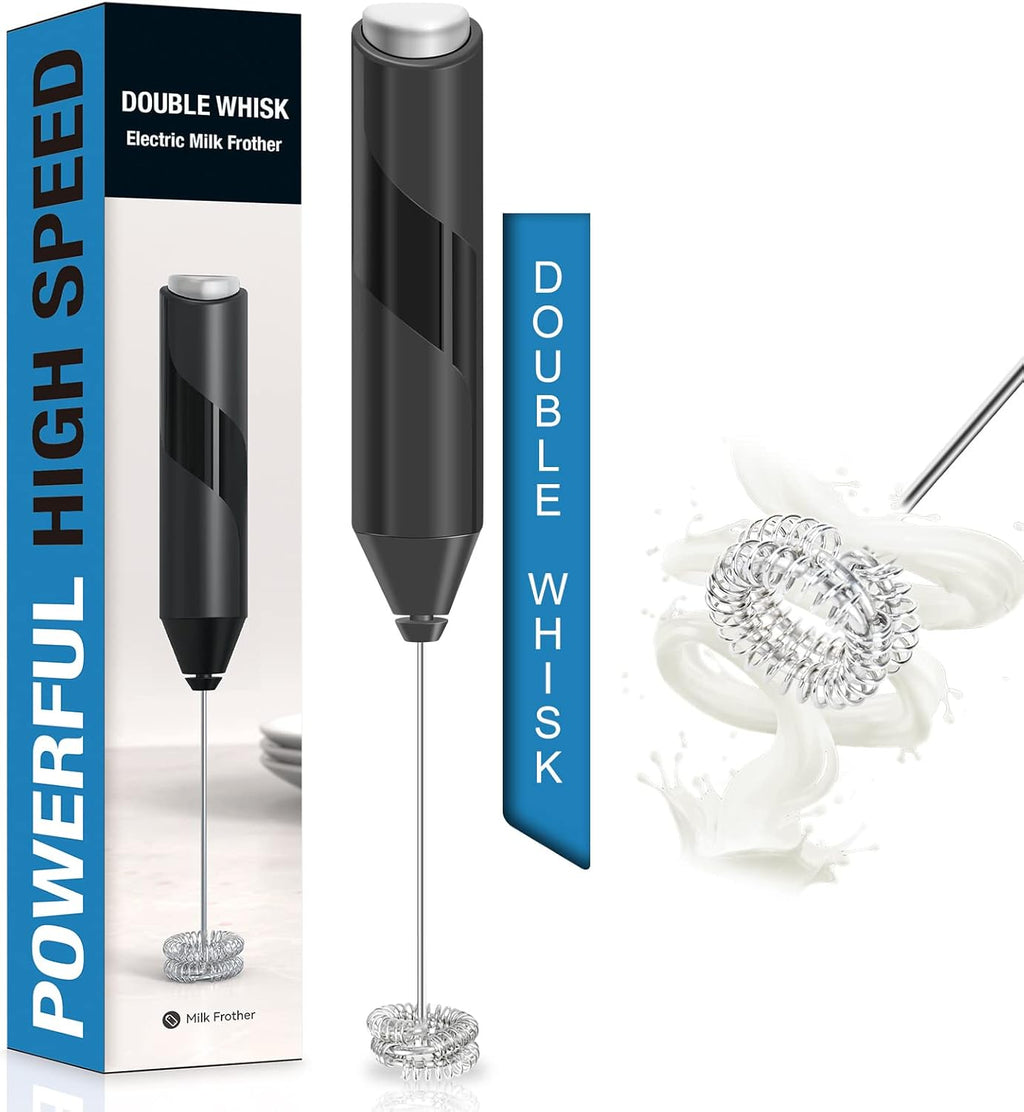 Skiennix Double Whisk Milk Frother - Handheld Electric Blender for Coffee & Lattes | Stainless Steel, Battery Operated