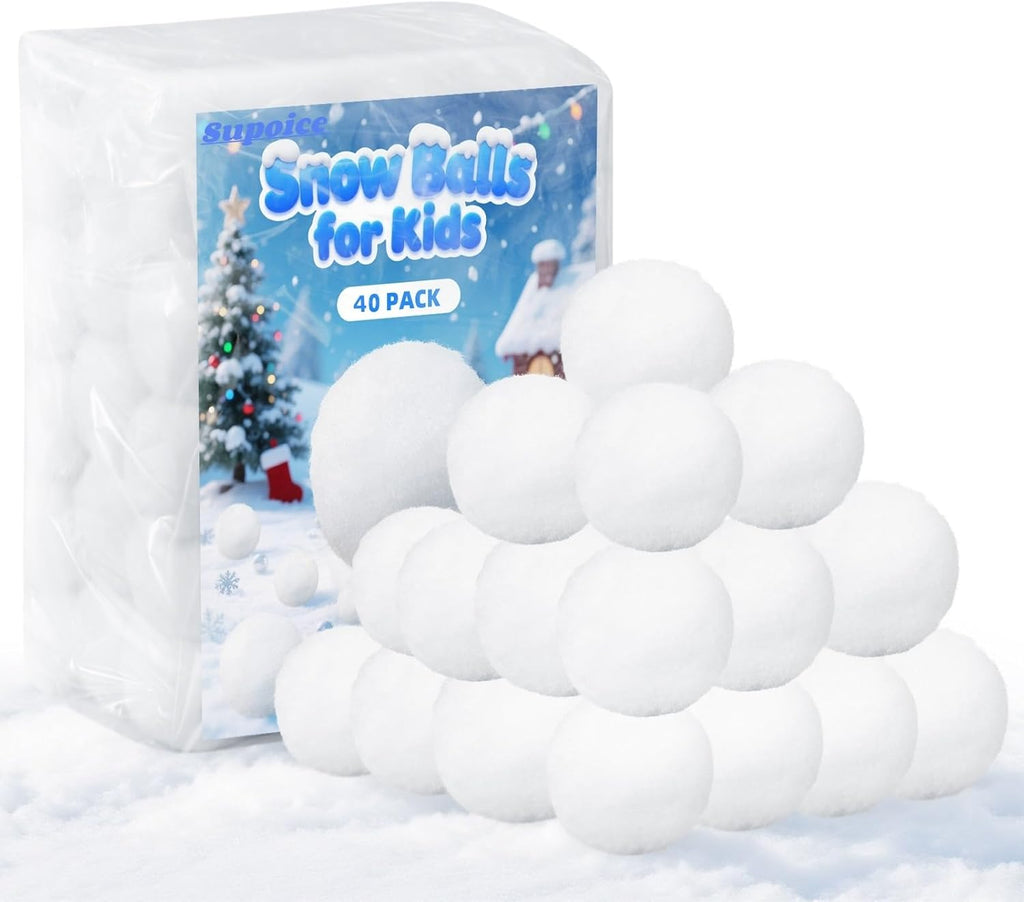 Supoice 40 Pack Snow Balls - Realistic 2 Inch Indoor & Outdoor Snow Fight Toys | Perfect for Christmas Fun