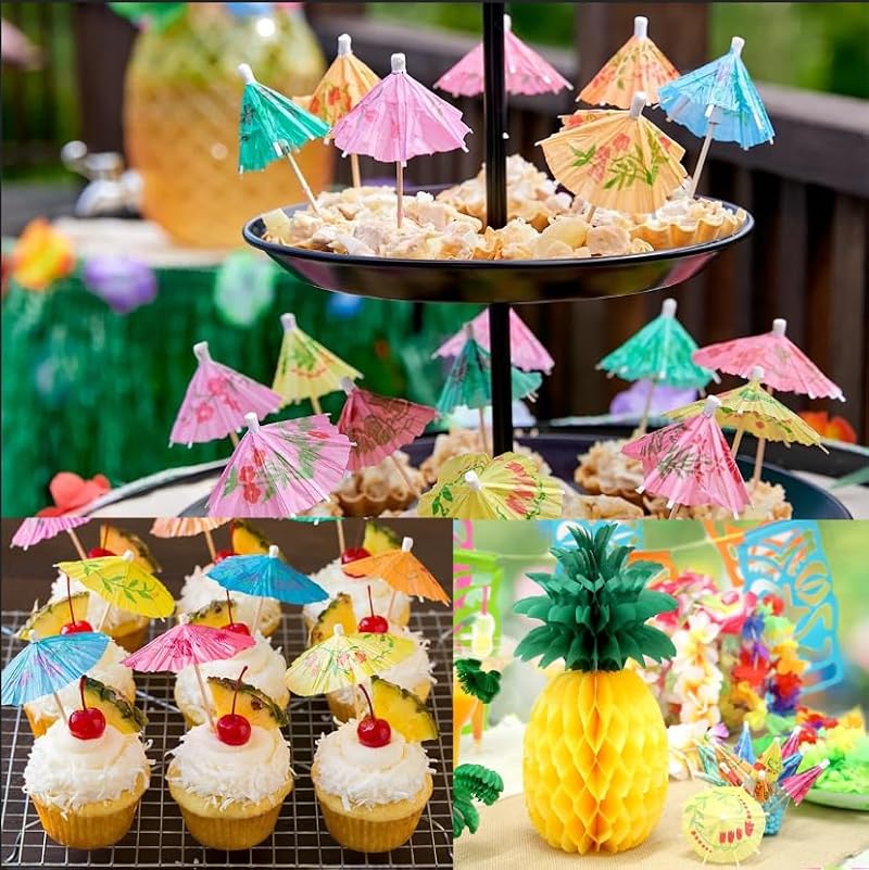 Luau Party Decorations Set - Hawaiian Birthday Decor with Table Skirt, Balloons, and Cupcake Toppers