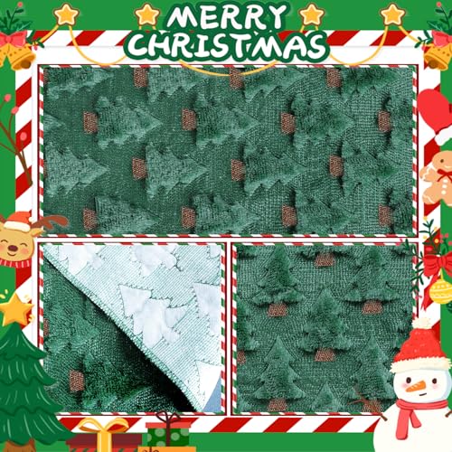 Christmas Table Runner Green Faux Fur Jacquard 13x72 Inch - Festive Holiday Decor - Green B