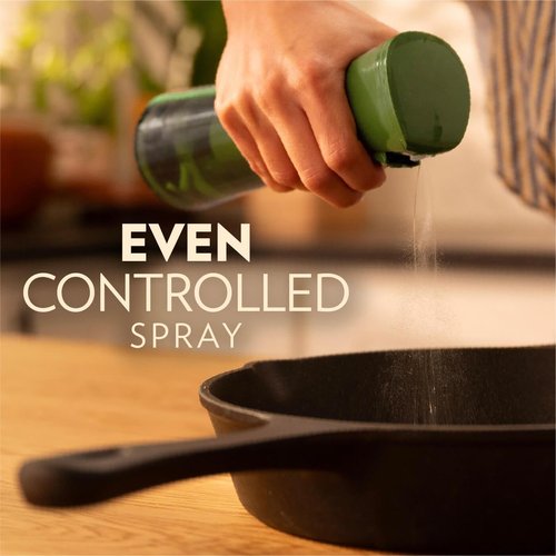 FLAIROSOL OLIVIA Oil Sprayer - 200ml Glass Olive Oil Dispenser with Portion Control | Perfect for Cooking, BBQ & Salads (Green Bottle, Gold Print)