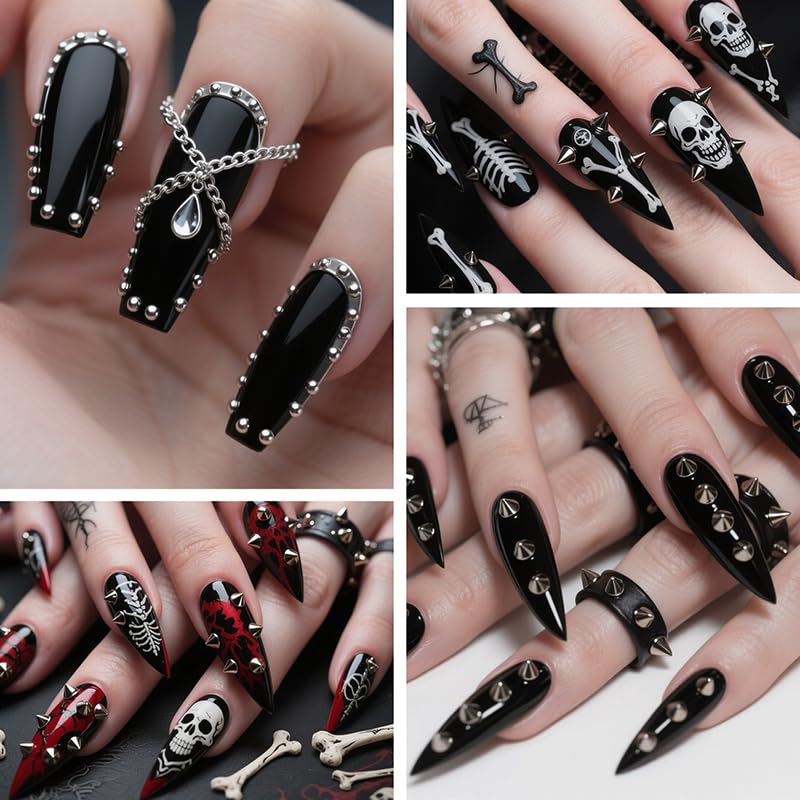 3D Mini Metal Nail Art Spikes for Gothic Manicure - 2 Boxes