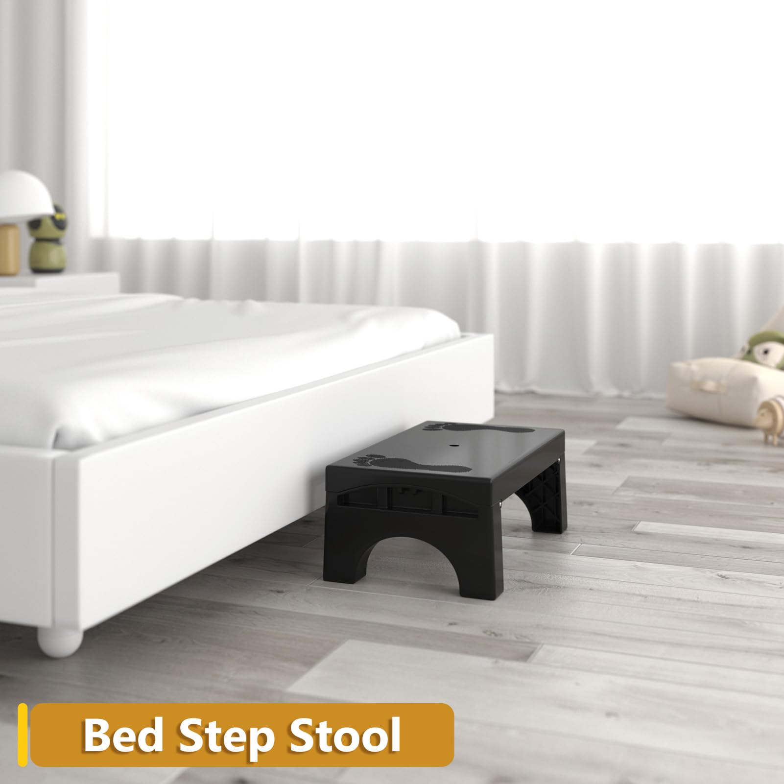 Folding Step Stool for Adults Kids, Heavy Duty Non-Slip Foldable Stepping Stool with 400-LBS Capacity, Safety Collapsible Foot Step Stool for Bathroom Bedroom Kitchen, Bed Steps for High Beds, Gray