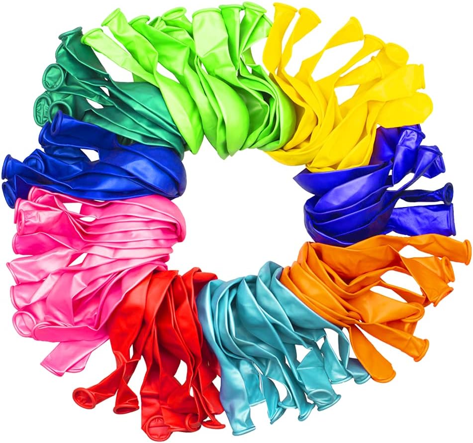 100 Pack Strong Latex Party Balloons - 10 Inch Assorted Colors for Helium or Air | Perfect for Kids' Birthday & Rainbow Weddings