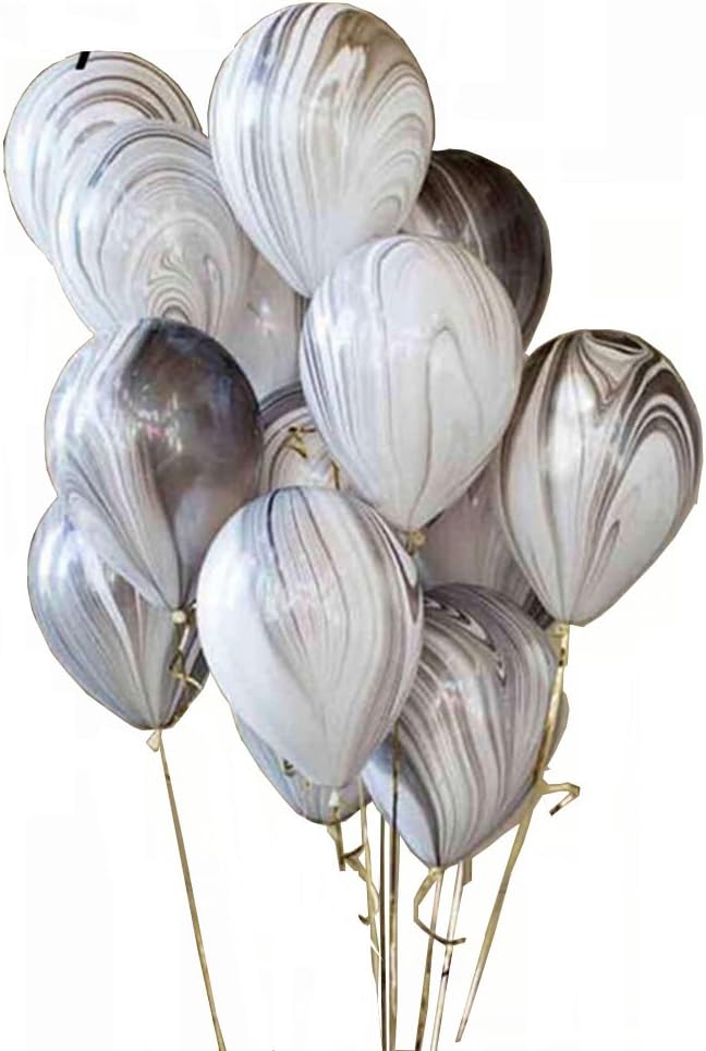 Skiennix 12-Inch Marble Latex Balloons - 50-Pack in Black, White, Grey | Perfect for Weddings & Parties