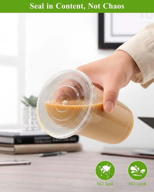 Goodluck 100 Pack 16oz Plastic Cups with Lids and Straws, Clear Disposable Iced Coffee Cups, Food Safe Cold Drink Cups for Bubble Tea, Smoothies & Shakes, BPA Free