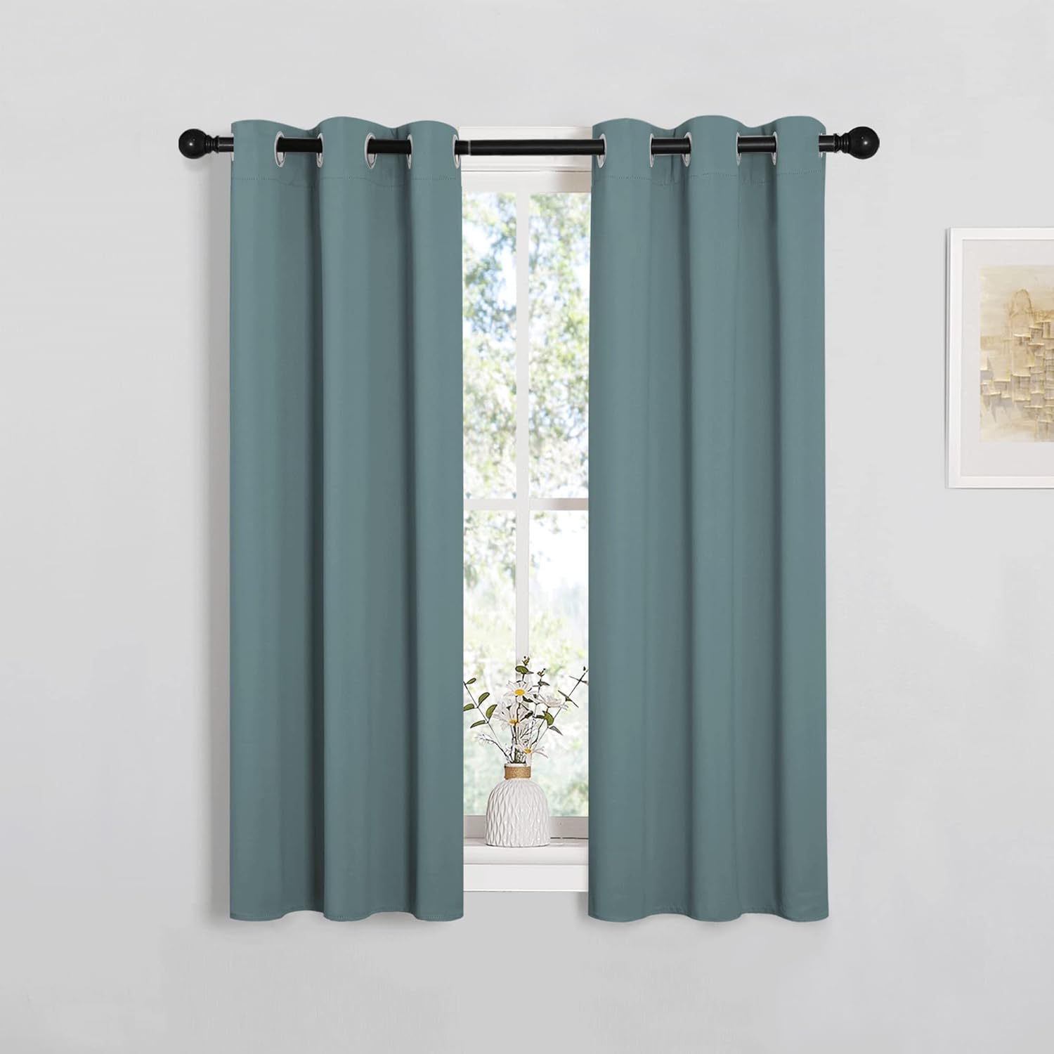 NICETOWN Modern Blackout Curtains - Noise Reducing & Thermal Insulated Drape Panels | Greyish Blue, 2 Panels (W29 x L45-Inch)