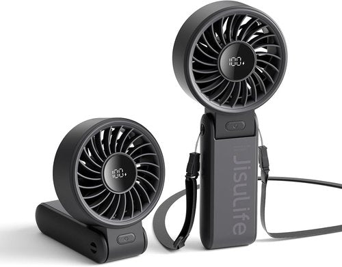 JISULIFE Handheld Fan Life7 - Powerful 5-Speed Cooling, 19.5H Runtime, 5000mAh Battery | Portable Black Fan for Travel & Events