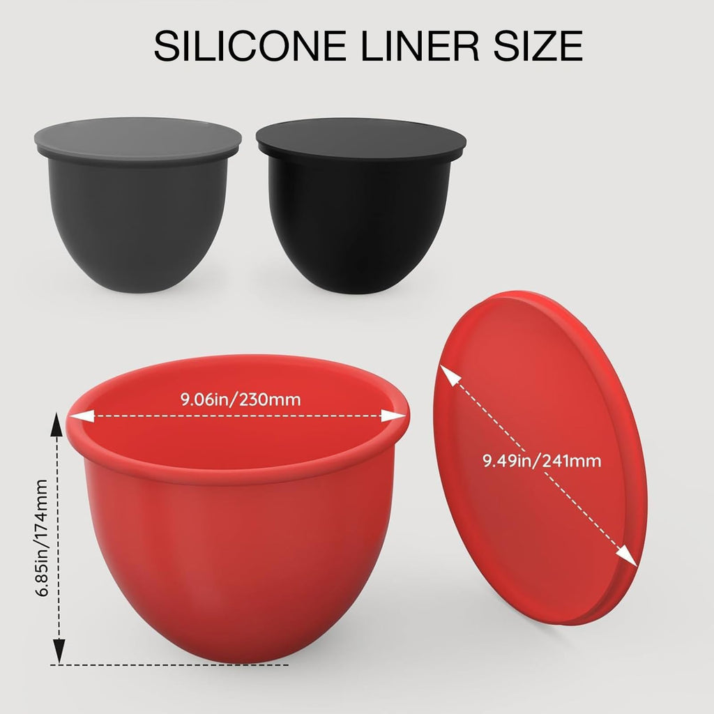 Silicone Mixing Bowl Liners for KitchenAid Mixer Non-Slip, Food Grade Heat-Resistant for 5 Qt Kitchen Aid Silicone Bowl Insert, Baking, Kneading & Whipping Accessory 3-Pack (White, Black, Red)