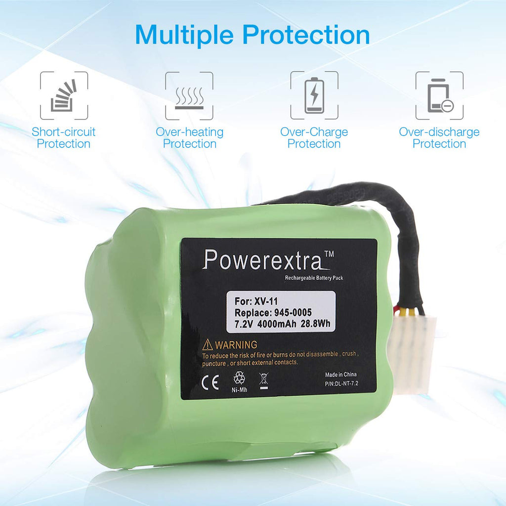 Powerextra 7.2V 4000mAh Battery Compatible with Neato XV-11 XV-12 XV-14 XV-15 XV-21 XV-25, XV Essential, XV Signature Pro Robotic Vacuum Cleaners Neato Replacement Battery 945-0005 205-0001 (2 Pack)