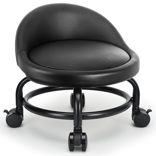 LWADALN Rolling Stool with Backrest Low Height Rolling Stools, Low Roller Stool Chair, Roller Seats for Home, Office, Garage, Shop, Library