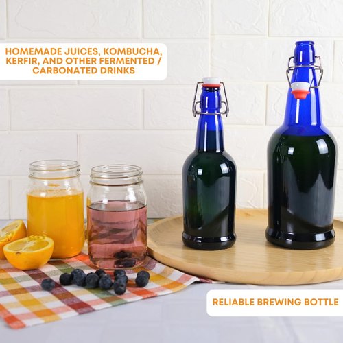 FastRack Swing Top Glass Bottles |33 oz – Pack of 12 | Blue Flip Top Glass Bottles for Home Brewing, Carbonated Drinks, Kombucha, Fermentation, Water | Food Grade – ECO Friendly