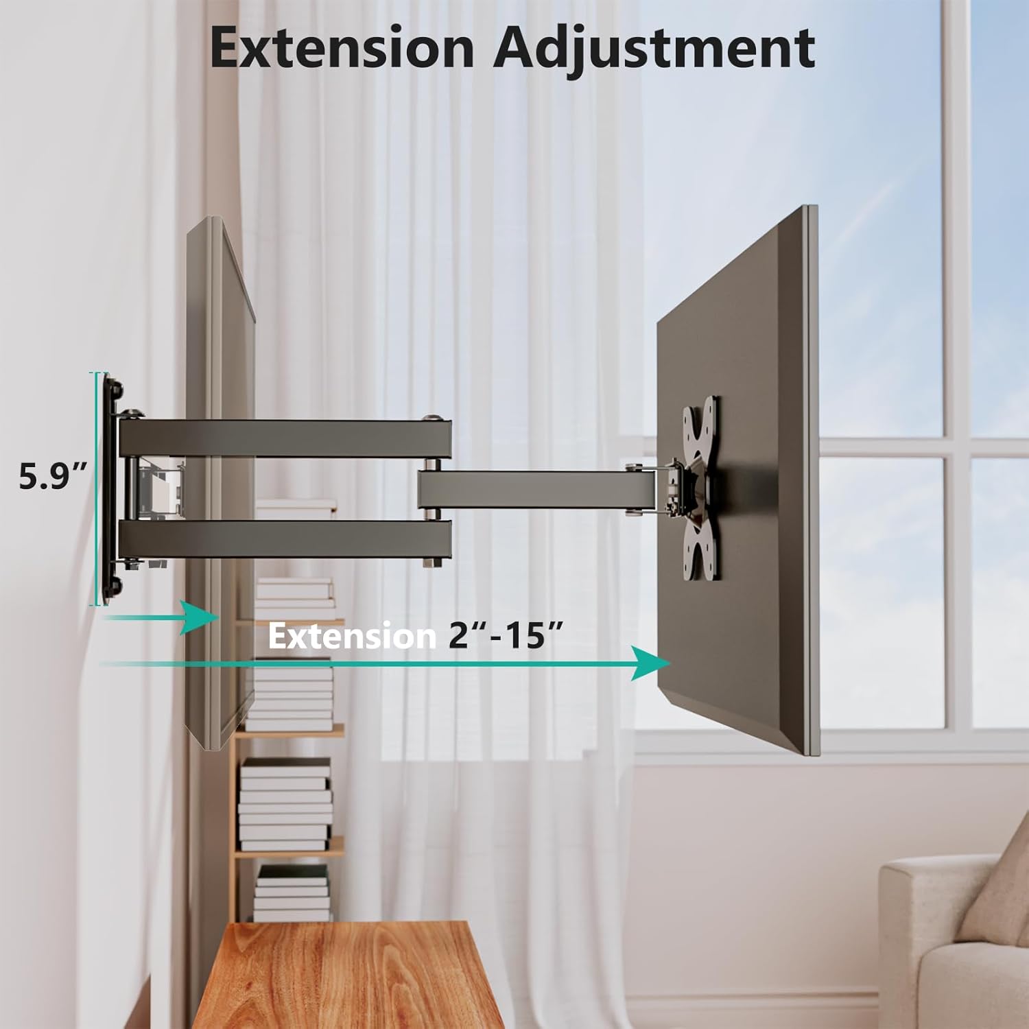 WALI Full Motion TV Wall Mount - 15-Inch Extension Arm for 13 to 32-Inch LED Screens | Black, 2-Pack