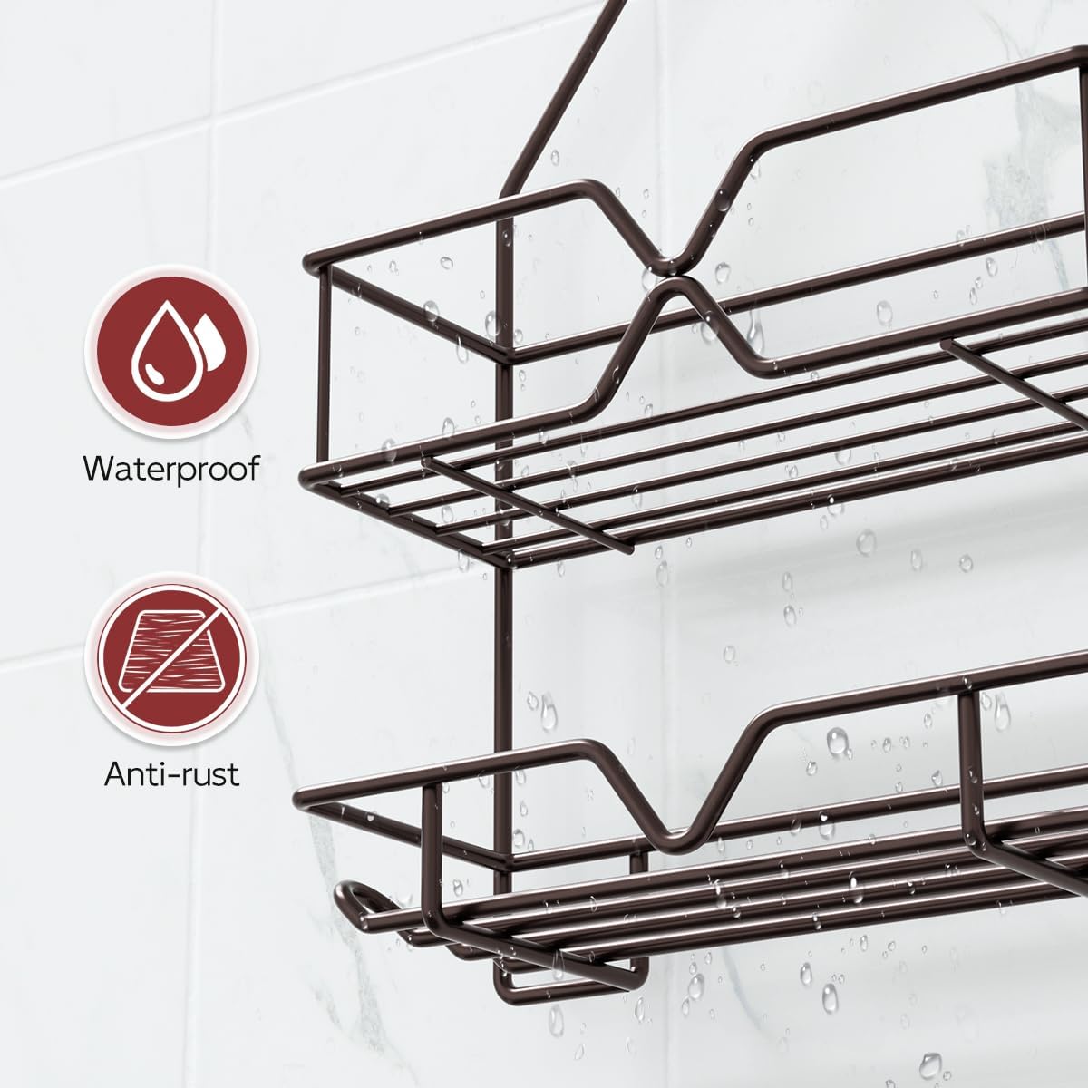 TreeLen Shower Caddy - Over Shower Head Bathroom Organizer with 4 Hooks for Shampoo - Bronze Finish