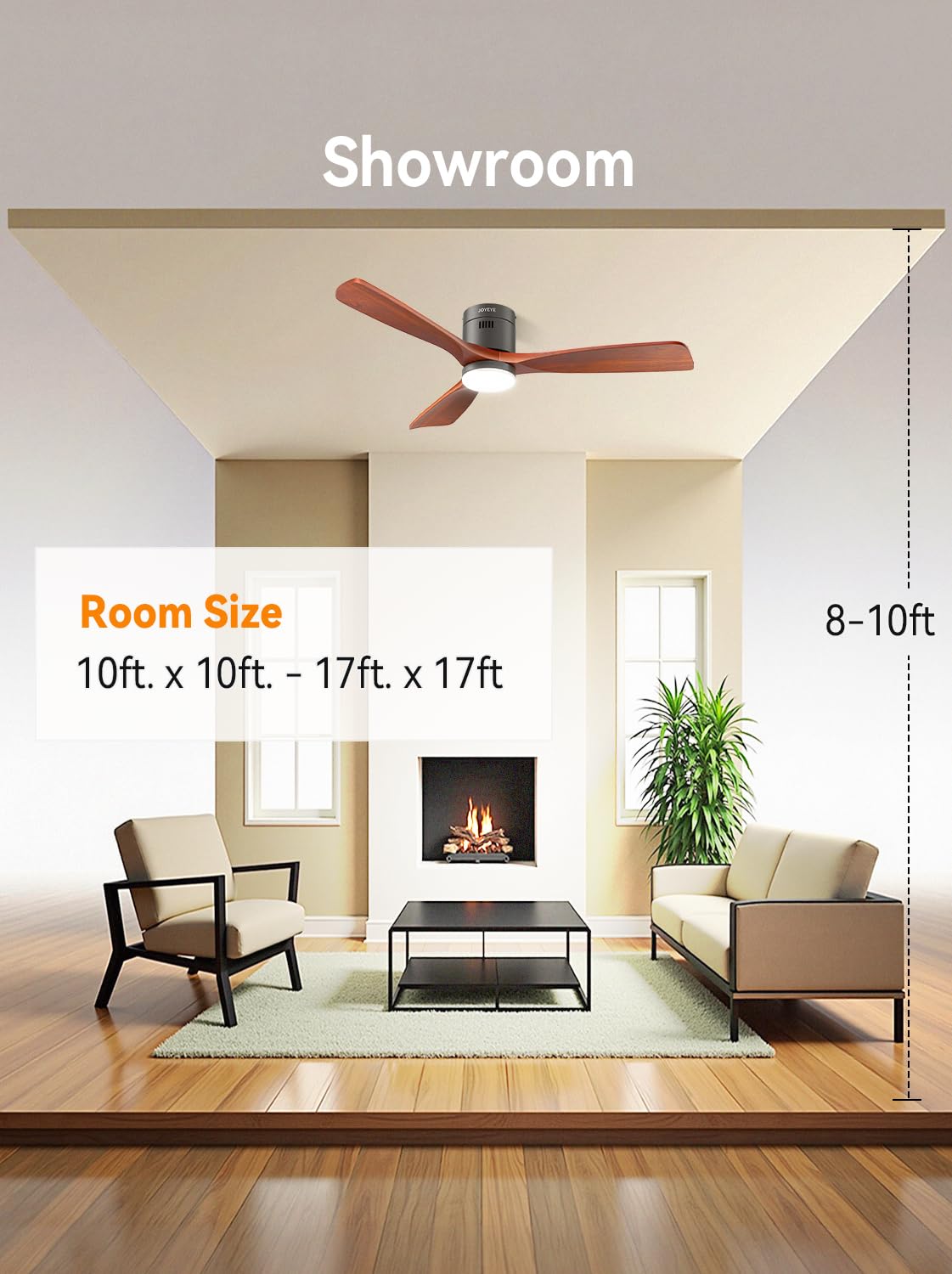 52 Inch Ceiling Fans with Lights and Remote, Solid Wood 3 Blade Modern Ceiling Fan, Quiet DC Motor, 6 Speeds, Dimmable LED, Timer, Indoor & Covered Outdoor Living Room, Bedroom, Patio (Darkwalnut)