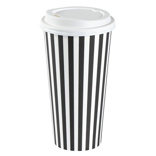 20 Ounce Disposable Coffee Cups With Lids, 400 Hot Cups With Lids - Sleeves Sold Separately, Single Wall, Black And White Stripe Paper Coffee Cups, For All Kinds Of Beverages - Restaurantware