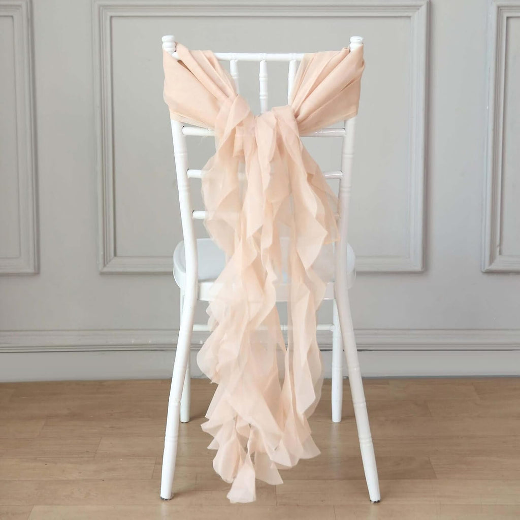 Tableclothsfactory Premium Designer Curly Willow Chiffon Chair Sashes - Nude | Perfect for Weddings & Parties