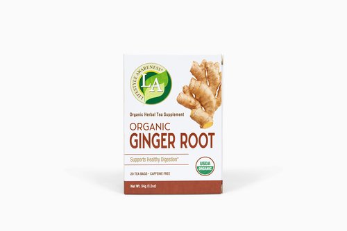Lifestyle Awareness Organic Ginger Root Tea, Caffeine Free, 20 Count (Pack of 6), Packaging May Vary