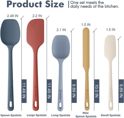 ChefAide Silicone Spatula Set - 5 Pieces with Ergonomic Grip & Heat Resistance Up to 600°F