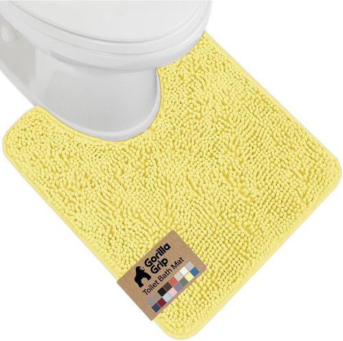 Gorilla Grip Plush Chenille Bath Rug Mat - Soft, Absorbent, Machine Washable | Yellow Oval Toilet Base