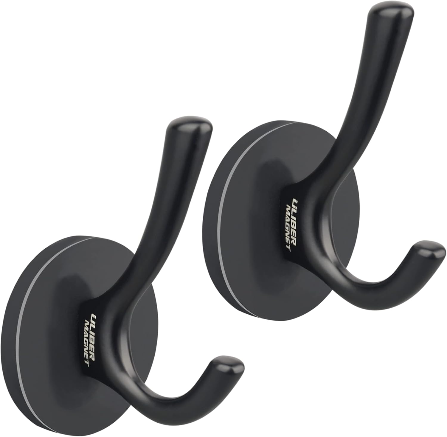ULIBERMAGNET Heavy Duty Magnetic Double Hooks - Sturdy Rubber Coated Hooks for Coats, Towels & Keys (Black)