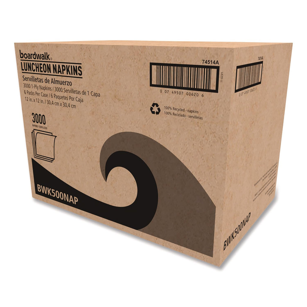 Boardwalk 1-Ply White Disposable Napkins, 6 Packs of 500, 3000 Total, 12" x 12, Quarter-Folded, Absorbent Textured Paper, Made in the USA