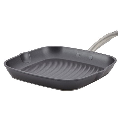 Anolon Accolade Forged Hard Anodized Nonstick Square Grill Pan/Griddle with Spouts, 11 Inch - Moonstone Gray