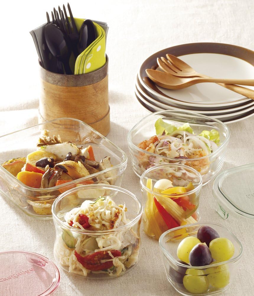 iwaki KC3240N-G Heat-resistant Glass Storage Container, Green, Square Shape, 15.9 fl oz (450 ml) x 4 Pieces, Rice, 1 Pair Pack & Range