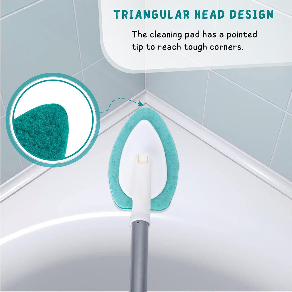Skiennix Shower Scrubber - 47'' Long Handle Bathtub Brush with 6 Refill Pads for Easy Cleaning